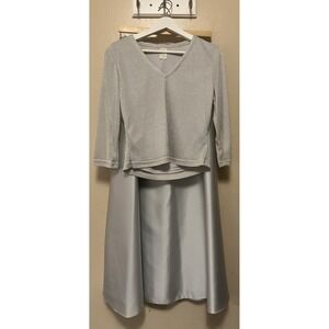 Vtg Silver Lurex Top and Satin Maxi Skirt Formal Party Set 2 Pc Women/Jr Sz 9-10
